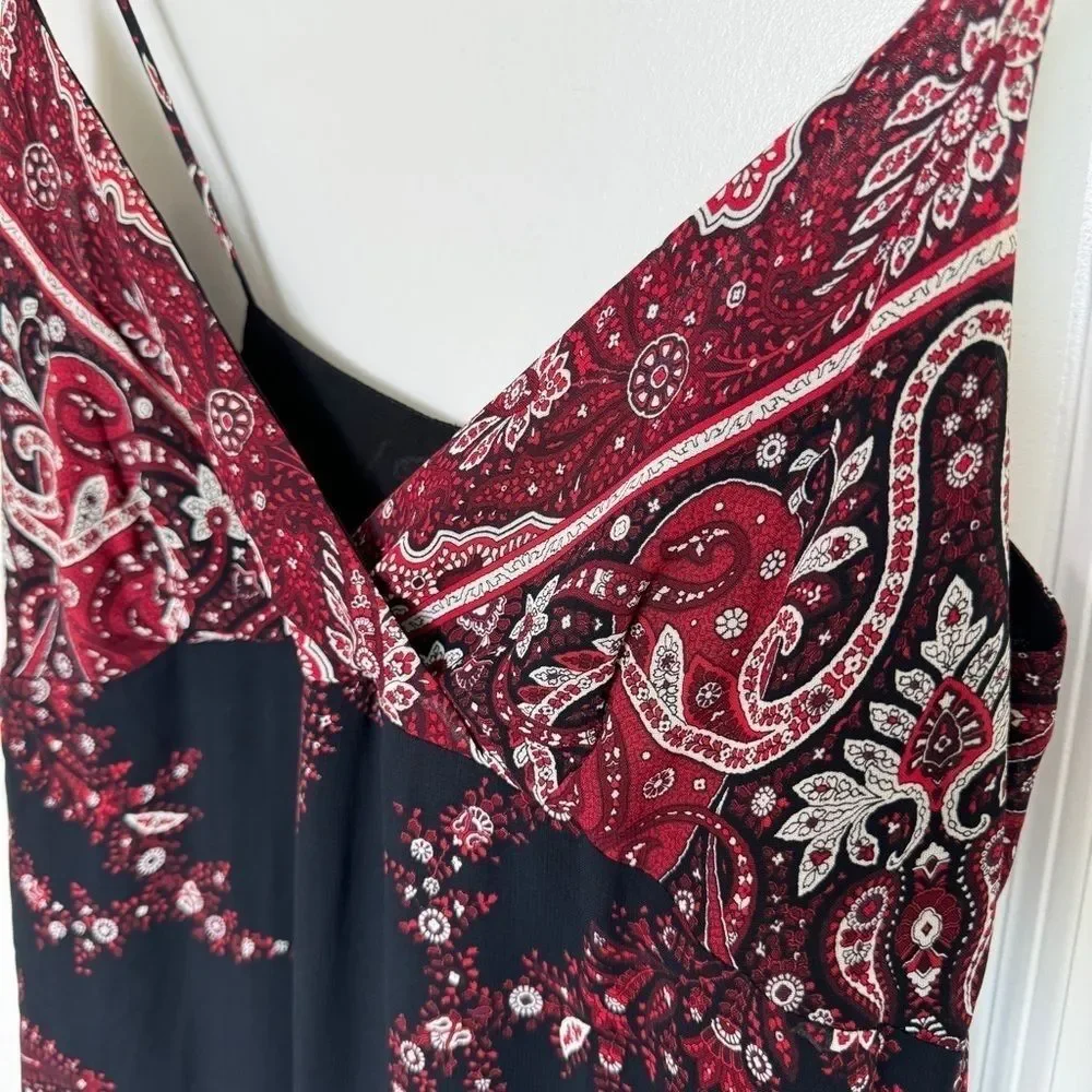 Vintage 90s Slip Dress Paisley Burgundy Grunge Y2K Spaghetti Strap - Picture 3 of 14